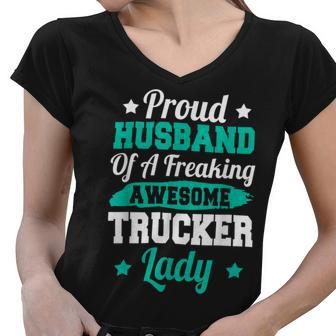 Trucker Trucking Truck Driver Trucker Husband Women V-Neck T-Shirt - Seseable