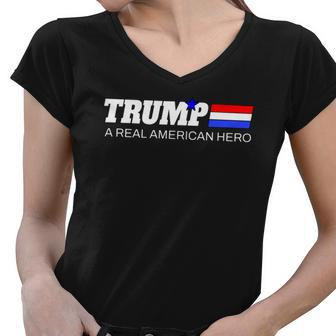 Trump A Real American Hero Women V-Neck T-Shirt - Monsterry