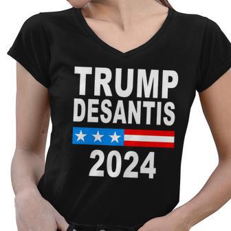 Trump Desantis 2024 Us Flag Tshirt Women V-Neck T-Shirt - Monsterry