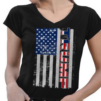 Trump Distressed Usa Flag Women V-Neck T-Shirt - Monsterry CA