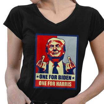 Trump Middle Finger Biden Harris Republican American Flag Women V-Neck T-Shirt - Monsterry AU