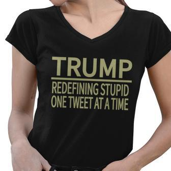 Trump Redefining Stupid Women V-Neck T-Shirt - Monsterry