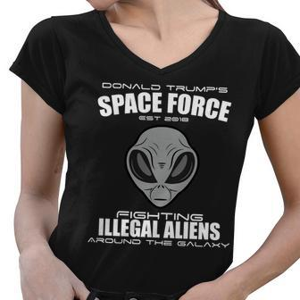 Trump Space Force Team Fight Illegal Aliens Women V-Neck T-Shirt - Monsterry