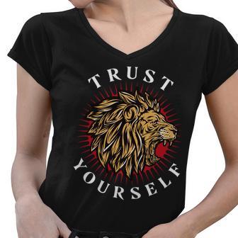 Trust Yourself Lion Women V-Neck T-Shirt - Monsterry