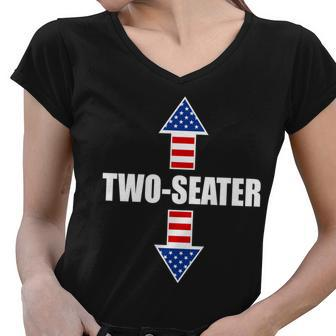 Two-Seater Usa Flag Arrows Funny Tshirt Women V-Neck T-Shirt - Monsterry