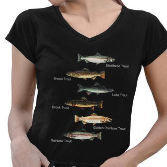 Types Of Trout Fish Species Collection Fishing Women V-Neck T-Shirt - Monsterry CA
