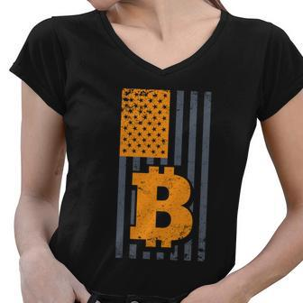 U S A Flag Bitcoin Distressed S V G T Women V-Neck T-Shirt - Monsterry DE