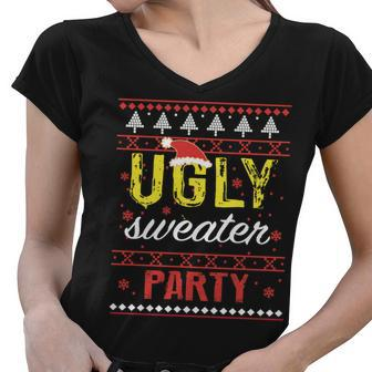 Ugly Sweater Party Funny Christmas Sweater Women V-Neck T-Shirt - Monsterry