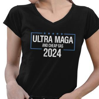 Ultra Maga 2024 American Flag Tshirt Women V-Neck T-Shirt - Monsterry