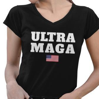 Ultra Maga American Flag V4 Women V-Neck T-Shirt - Monsterry