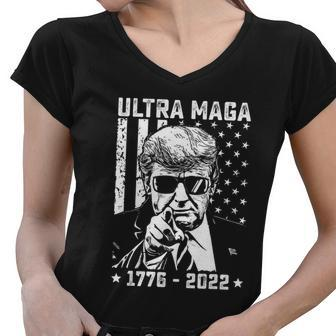 Ultra Maga Donald Trump American Flag Tshirt Women V-Neck T-Shirt - Monsterry