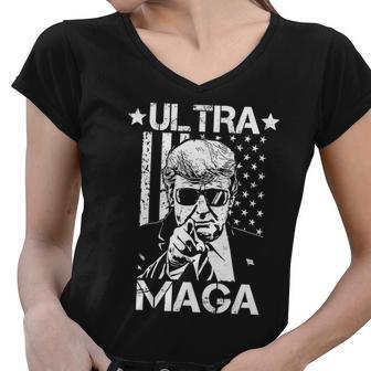 Ultra Maga Donald Trump Usa Flag Tshirt Women V-Neck T-Shirt - Monsterry UK