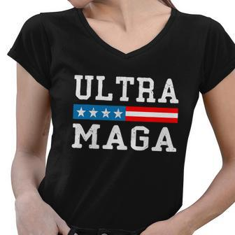 Ultra Mega Patriotic Trump 2024 Republicans American Flag Cute Gift Women V-Neck T-Shirt - Monsterry DE