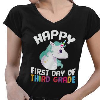 Unicorn First Day Of Third Grade Back To School First Day Of School Women V-Neck T-Shirt - Monsterry UK