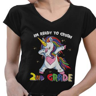 Unicorn Im Ready To Crush 2Nd Grade Back To School First Day Of School Women V-Neck T-Shirt - Monsterry UK