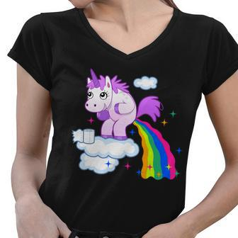 Unicorn Pooping A Rainbow Tshirt Women V-Neck T-Shirt - Monsterry CA