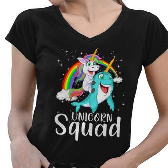 Unicorn Squad Magical Unicorn Riding Narwhal Women V-Neck T-Shirt - Monsterry UK