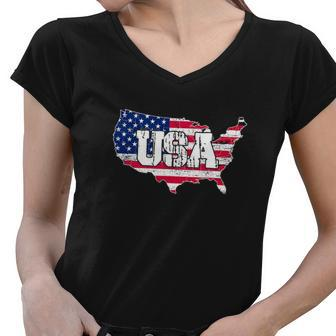 United States Of America 4Th Of July American Flag Women V-Neck T-Shirt - Monsterry