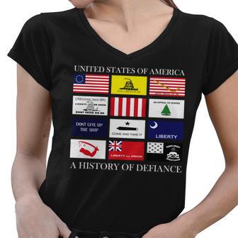 United States Of America A History Of Defiance Women V-Neck T-Shirt - Monsterry DE