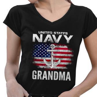 United States Vintage Navy With American Flag Grandma Gift Women V-Neck T-Shirt - Monsterry