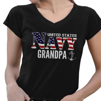 United States Vintage Navy With American Flag Grandpa Gift Great Gift Women V-Neck T-Shirt - Monsterry UK