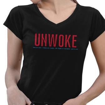 Unmasked Anti Woke Conservative Women V-Neck T-Shirt - Monsterry CA
