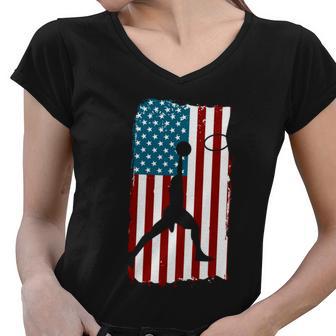 Us American Flag Basketball Patriotic Athlete Print For Boys Great Gift Women V-Neck T-Shirt - Monsterry CA