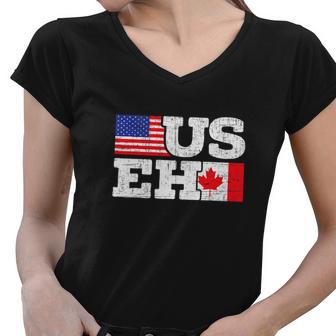 Us Eh Canada America Flag Maple Leaf Proud Women V-Neck T-Shirt - Monsterry DE