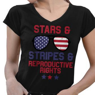 Us Flag Sunglass Stars Stripes Reproductive Rights Patriotic Women V-Neck T-Shirt - Thegiftio UK