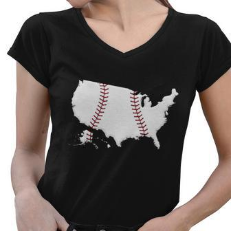 Us Map American Baseball Tshirt Women V-Neck T-Shirt - Monsterry