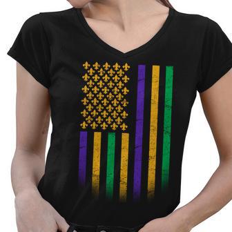 Us Mardi Gras Flag Celebration Women V-Neck T-Shirt - Monsterry AU