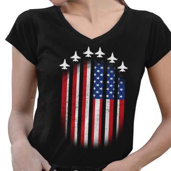 Usa Air Force Jets American Flag Women V-Neck T-Shirt - Monsterry