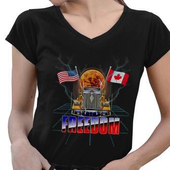 Usa American And Canada Flag Freedom Convoy 2022 Trucker Tshirt Women V-Neck T-Shirt - Monsterry UK