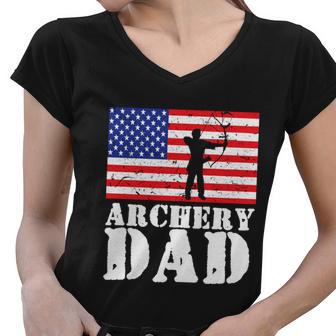 Usa American Distressed Flag Archery Dad Men Gift For Him Gift Women V-Neck T-Shirt - Monsterry CA