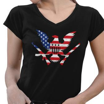 Usa Eagle Gun Emblem Women V-Neck T-Shirt - Monsterry AU