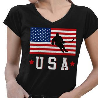 Usa Hockey Winter Sports Games Tshirt Women V-Neck T-Shirt - Monsterry UK