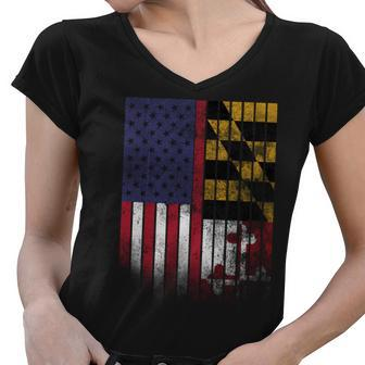 Usa Maryland Flag Women V-Neck T-Shirt - Monsterry DE