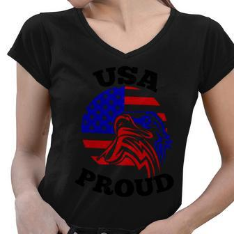 Usa Proud Eagle American Flag 4Th Of July Women V-Neck T-Shirt - Monsterry