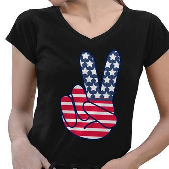 Usa Simple Peace Sign Women V-Neck T-Shirt - Monsterry AU