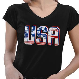 Usa Us Flag Patriotic 4Th Of July America V2 Women V-Neck T-Shirt - Monsterry AU