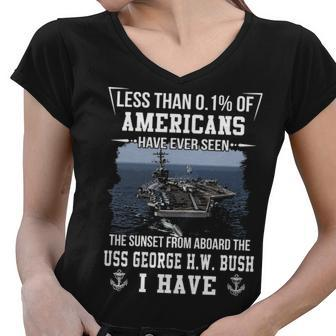 Uss George HW Bush Cvn 77 Sunset Women V-Neck T-Shirt - Monsterry