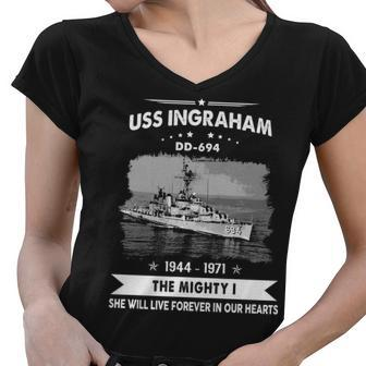 Uss Ingraham Dd Women V-Neck T-Shirt - Monsterry