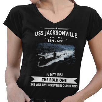 Uss Jacksonville Ssn Women V-Neck T-Shirt - Monsterry DE