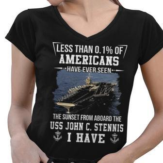 Uss John C Stennis Cvn 74 Sunset Women V-Neck T-Shirt - Monsterry