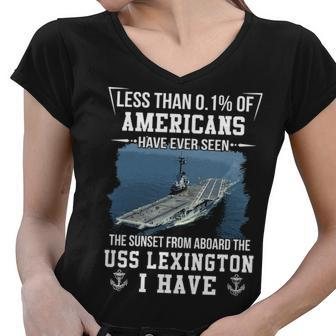 Uss Lexington Cv 16 Sunset Women V-Neck T-Shirt - Monsterry