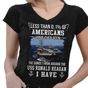 Uss Ronald Reagan Cvn 76 Sunset Women V-Neck T-Shirt - Monsterry