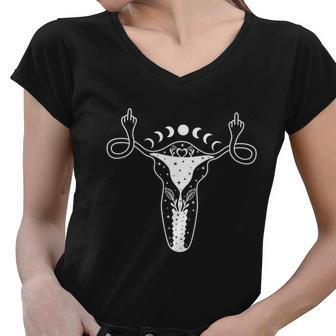 Uterus Shows Middle Finger Feminist Pro Choice Womenss Rights Women V-Neck T-Shirt - Monsterry