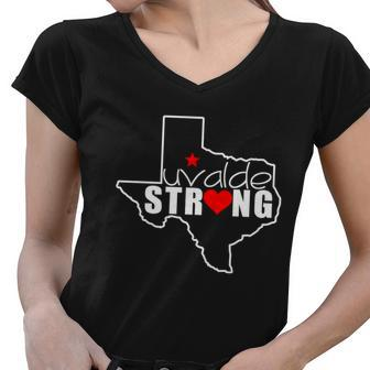 Uvalde Strong Texas Map Heart Tshirt Women V-Neck T-Shirt - Monsterry CA