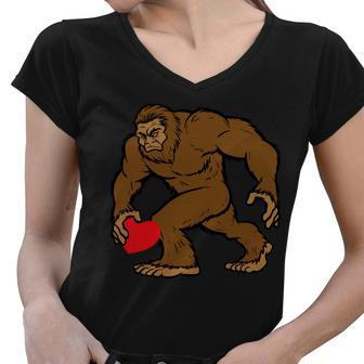 Valentines Day Bigfoot Heart Sasquatch Tshirt Women V-Neck T-Shirt - Monsterry DE
