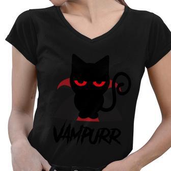 Vampurr Halloween Vampire Kitten Cat Halloween Quote Women V-Neck T-Shirt - Thegiftio